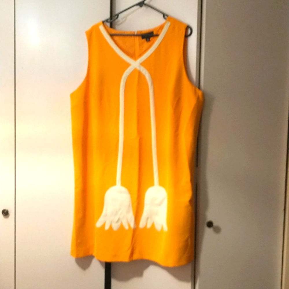 60's style mod sheath dress, yellow with flowers, 3x